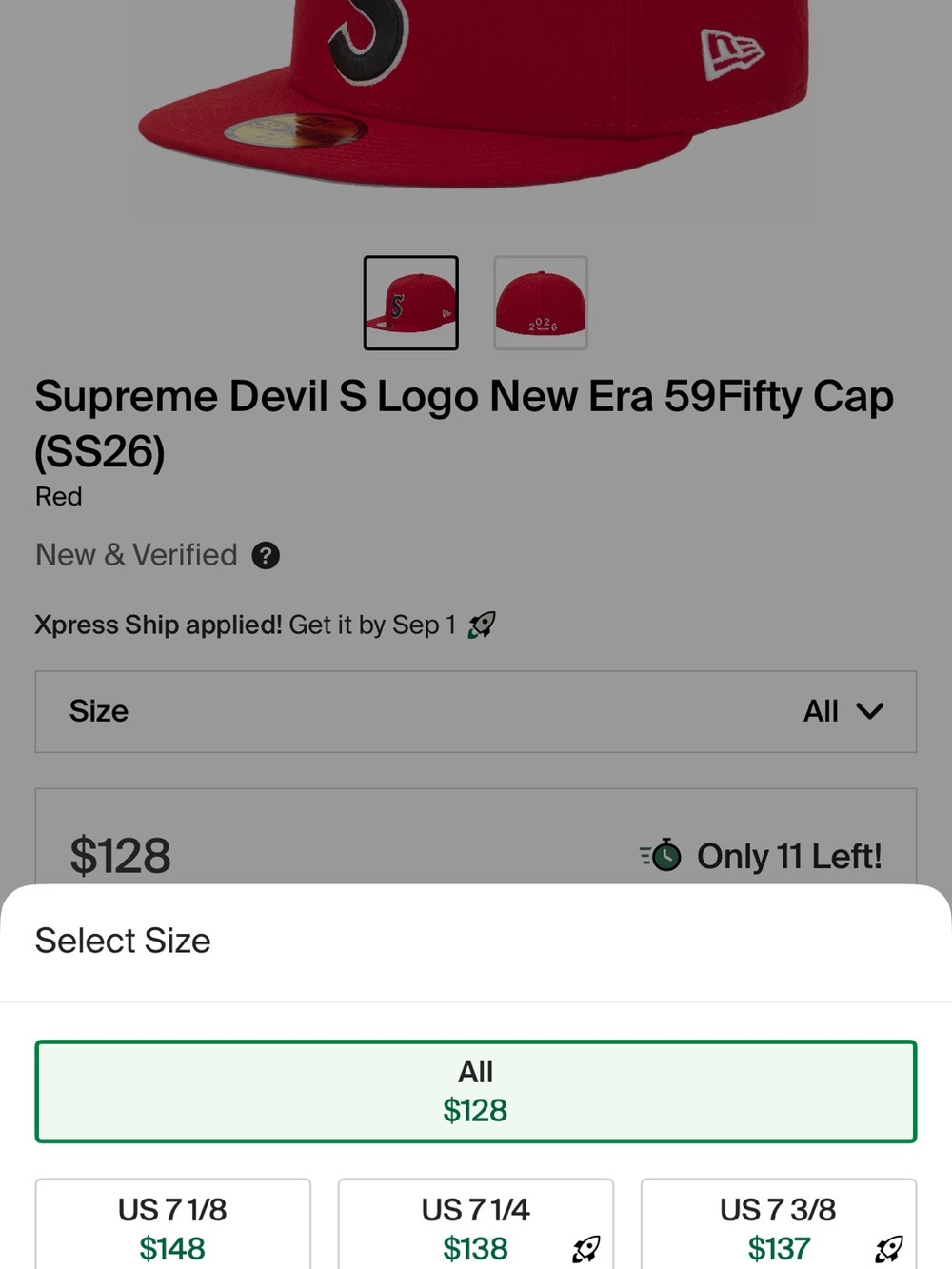 Supreme Red Devil S New Era 59Fifty Cap sz 8 new in bag !!